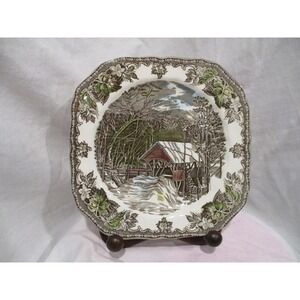 Plate, Vintage Covered Bridge Square plate by Johnson Bros made in England